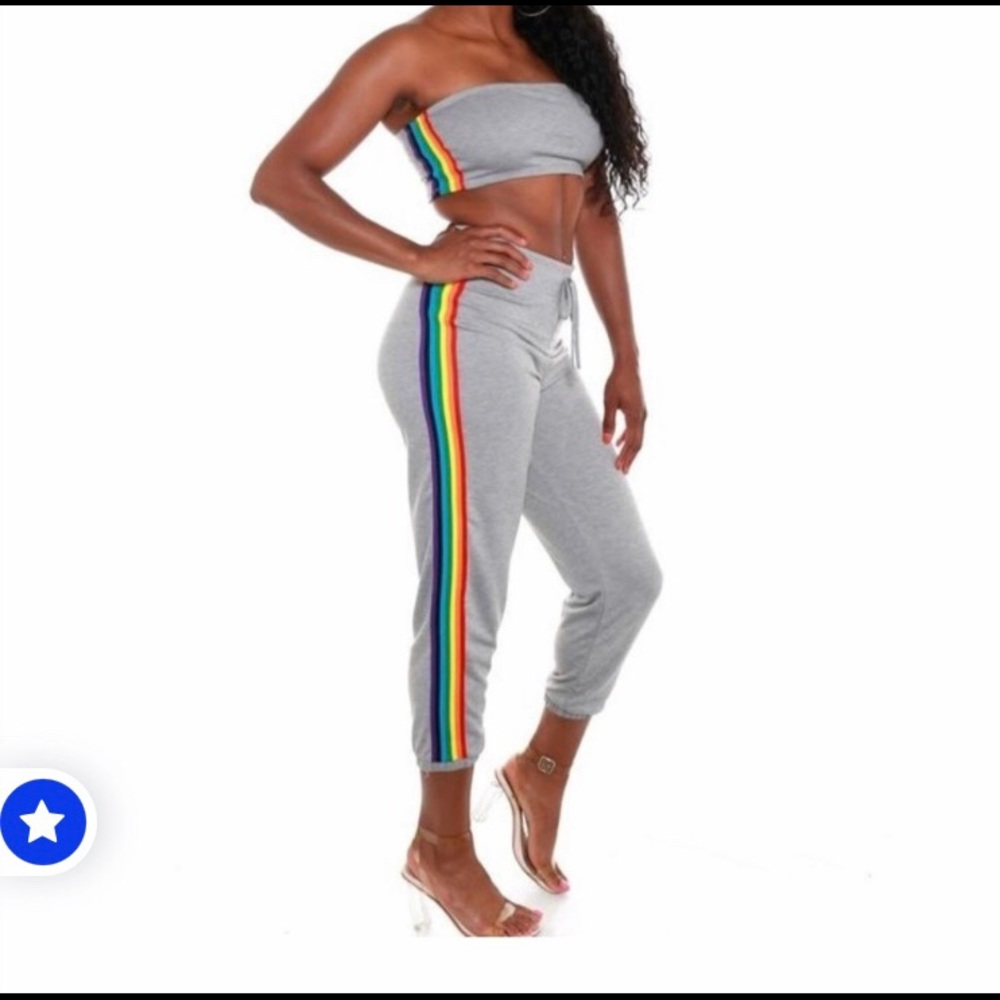Libian Grey  Rainbow side Striped jogger pants 1X